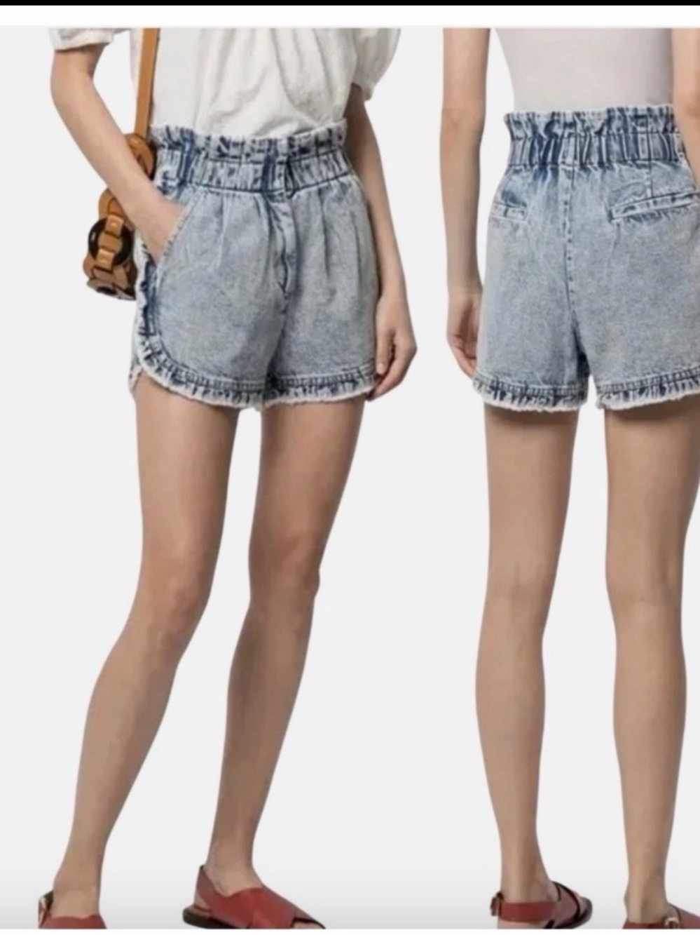 Sea New York Acid Wash Denim Ruffles Shorts Women's 8 100% Cotton Pockets